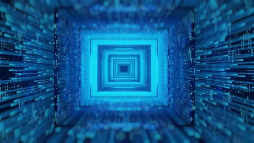 3D render Abstract Blue Futuristic High Tech Square Tunnel Loop