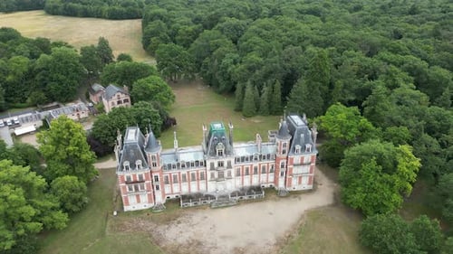 Aerial view of Chateau de Charbonniere, France.
