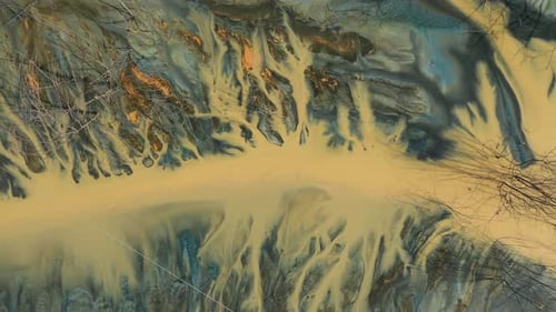 Surreal aerial view of colorful chemical mine waste waters