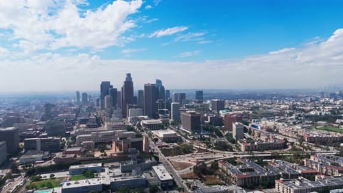 Drone shot Downtown Los Angeles during daytime
