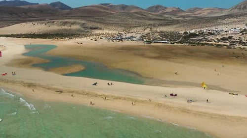 Kitesurfing paradise at Sotavento beach in Fuerteventura, Canary Islands
