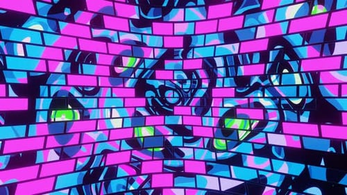 Blue And Pink And Lime Green Psychedelic Brick Background Vj Loop Animation In 4K