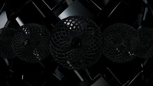 Background with Black Rotating Figures, Exclusive, Shapes, 3D Render, Unique Design, Reflection