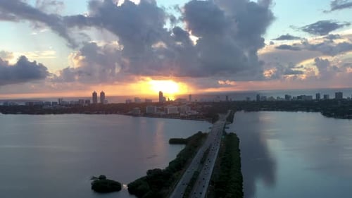 Miami beach with Macarthur causeway from Air