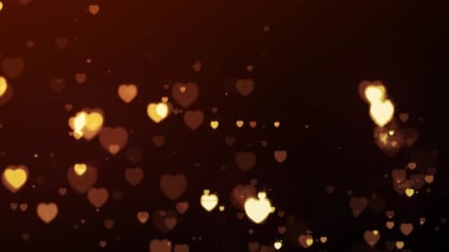 Partículas de corações com glitter dourado