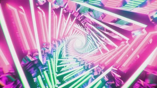 Twisted triangle creating futuristic sci-fi tunnel, looped seamless animation