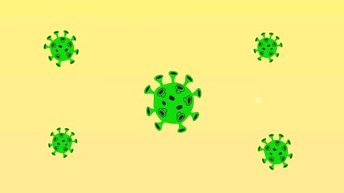 Animated Flat Design Viruses Floating on Yellow Background