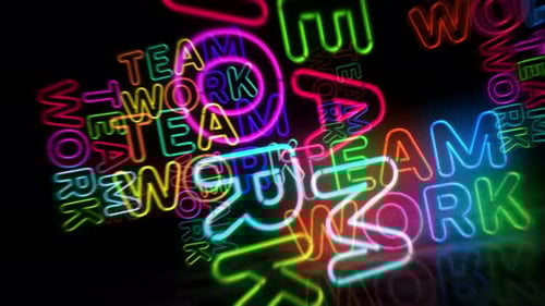 Vibrant Neon Team Work Text Loop Animation