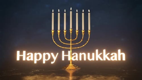 Happy Hanukkah Menorah with Glowing Text