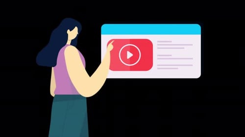 Mujer hace clic en el botón de reproducción para reproducir Vídeo en línea Alpha Channel 4K