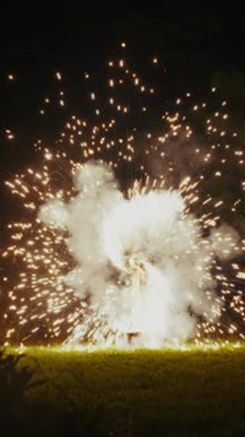 Spinning Firework Wheel In Motion Lighting Up The Garden