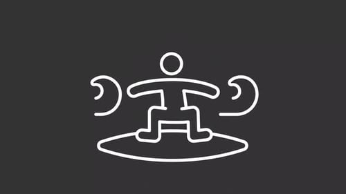 Animated Minimalist Outline Icon of a Surfer on a Surfboard