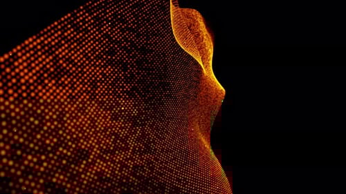 Golden Digital Technology Particle Wave Flow On Black Background