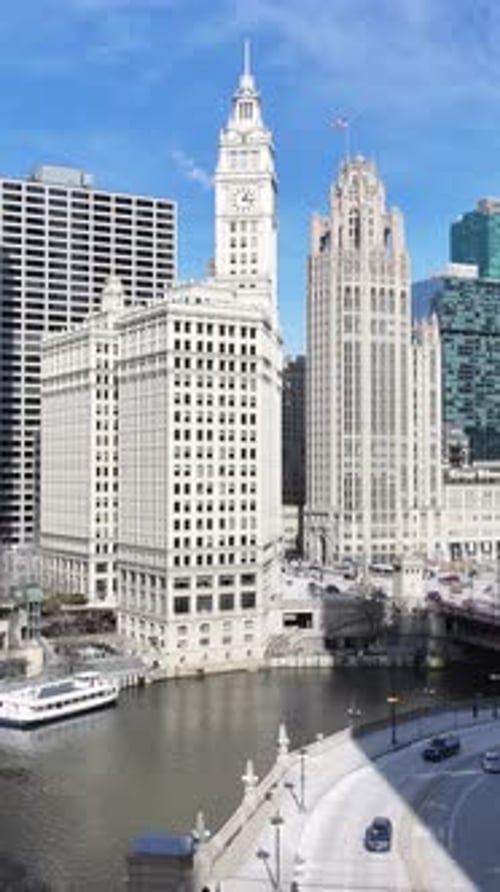 Aerial view of Chicago Riverwalk At Chicago In Illinois United States.