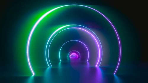 Vibrant neon tunnel evokes futuristic abstract design