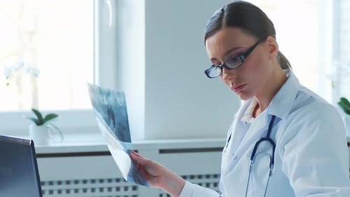 Professional Medical Doctors Working in Hospital Office Making Computer Research Medicine Healthcare