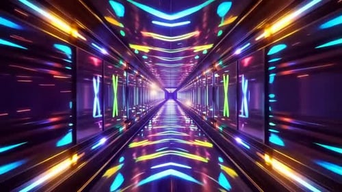Futuristische Neonlicht-Tunnelschleife mit leuchtendem lila blauem A
