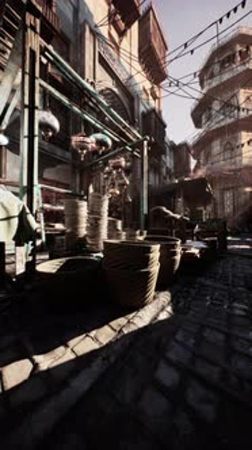 Dawn at an Ancient Oriental Market Street