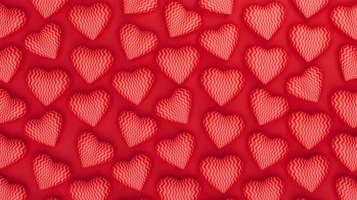 Hintergrund der 3D-Animation mit roten, wellenförmigen, pulsierenden Herzen zum Valentinstag