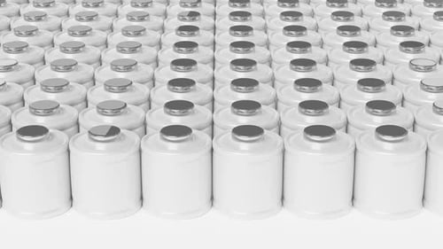 Seamless Loop of White Cylindrical Bottles in a Grid