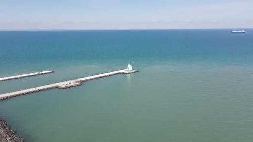 Nautical Lighthouse Beacon at Port Dalhousie Ontario Canada, Marine Tower at the End Edge of Rocky C