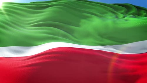 Realistic Green White Red Striped Flag Waving in Wind