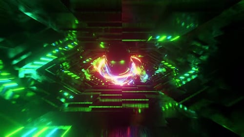 Tunnel de lumière verte d'astronaute cyberpunk néon, science-fiction futuriste, exploration spatiale, réalité virtuelle