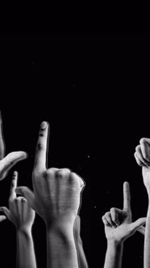 Spinning Halftone Pointing Hands Portrait Background Loop