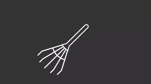 Animated rake white line icon