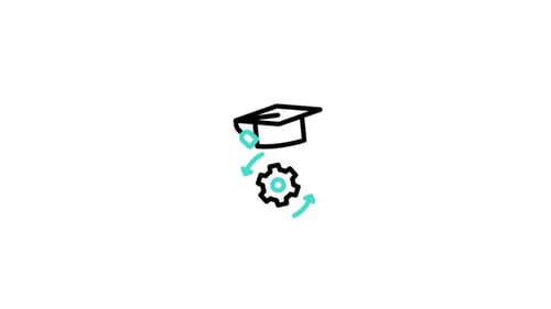 Animated Minimalist Education Process Icon with Graduation Cap and Gear