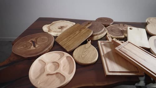 Lots of Wooden Cutting Boards Produced in a Craft Workshop
