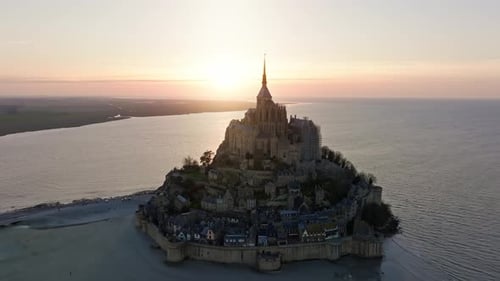 Flying Over Mont St Michel During sunset