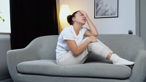 Young Woman with Stress She Kept Herself Alone in Her Bedroom