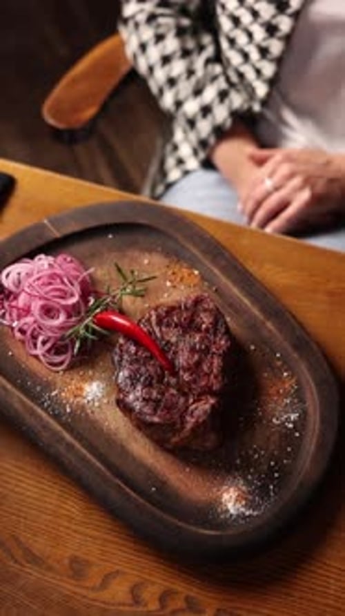 Delicious steak close-up in a restaurant