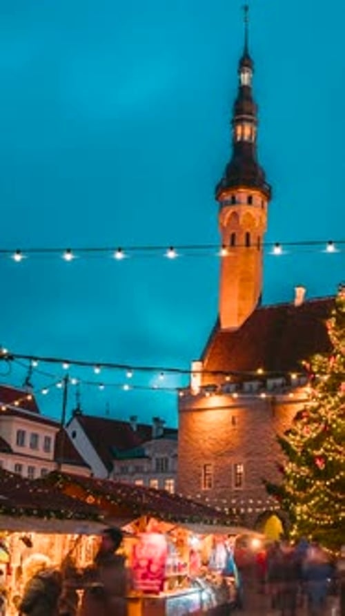 Tallinn Estonia Vertical Footage Hyperlapse Timelapse Timelapse Of Traditional Christmas Market In
