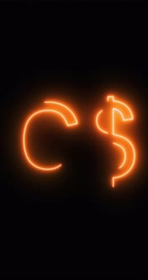 Canadian Dollar Symbol in a neon light. Loop. 4K Vertical