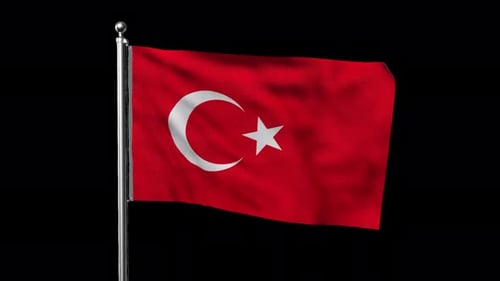 Realistic Waving Turkish Flag Animation with Alpha Channel