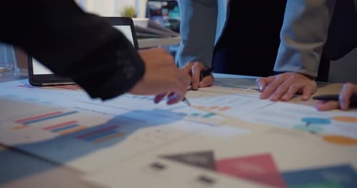 Asia people meeting brainstorming ideas about new paperwork project colleagues working together.