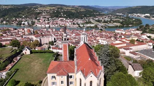 Drone view of the Chapel of Our Lady of Pipet in Vienne, France