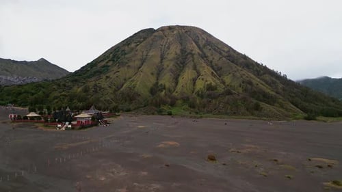 Aerial Drone Footage of Mount Batok Highlighting Natural Mountain Formations in East Java