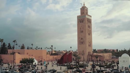 Hyperlapse of Koutoubia Mosque and Old Town Square in Marrakesh Morocco