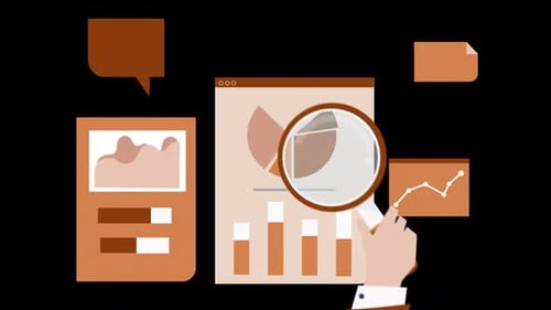 Business Data Analysis with Infographics and Magnifying Glass