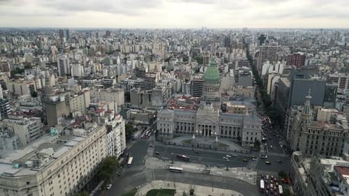 National Congress of Argentina Aerial Drone Above Buenos Aires National Historic Landmark Building a