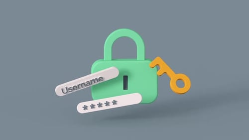 Lock with login interface. Cyber secure and password protection concept. 3D render animation