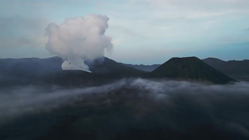 Beautiful View of Volcano Caldera Bromo Drone View