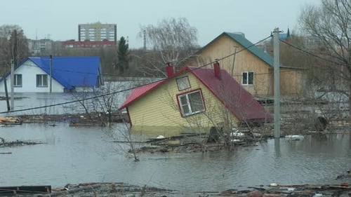 Flooded Homes in a City After a Natural Disaster