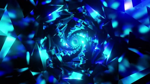 Spiral blue geometric swirl with shining highlights 3d render. Journey through time vortex vj loop