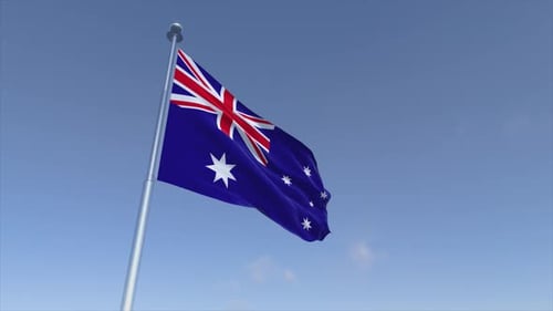 Realistic Waving Australian Flag Against Blue Sky