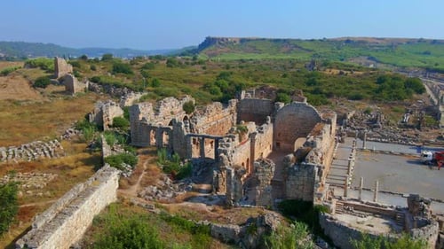 In This Captivating Aerial Stock Video the Remarkable Ruins of the Ancient City of Perge in