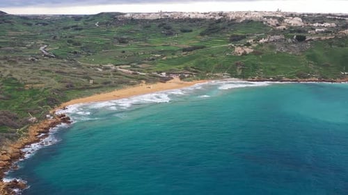 Aerial view of Ramla Bay, Gozo, Malta.